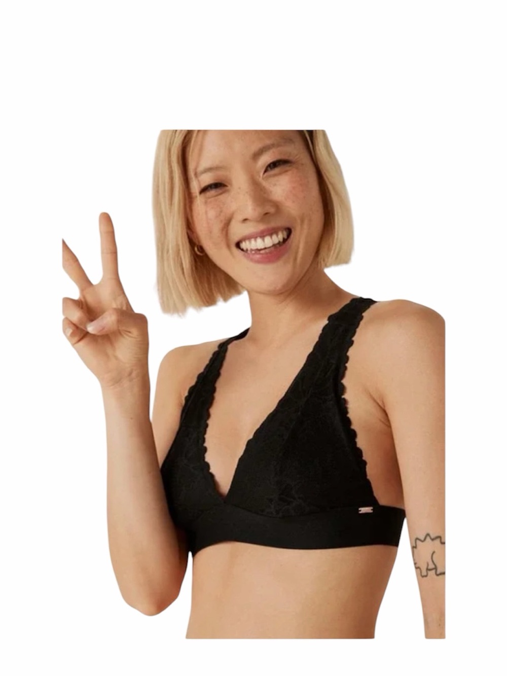 Pink Victoria’s Secret black lace strappy back bralette size S